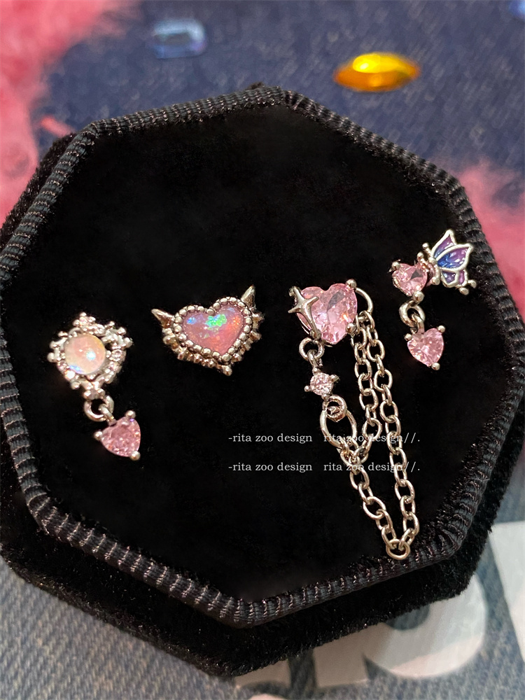 粉色炫彩爱心澳宝翅膀耳骨钉