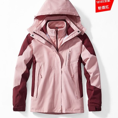 秋冬季粉色冲锋衣三合一女幼师园服保暖防水防风加绒加厚工装定做