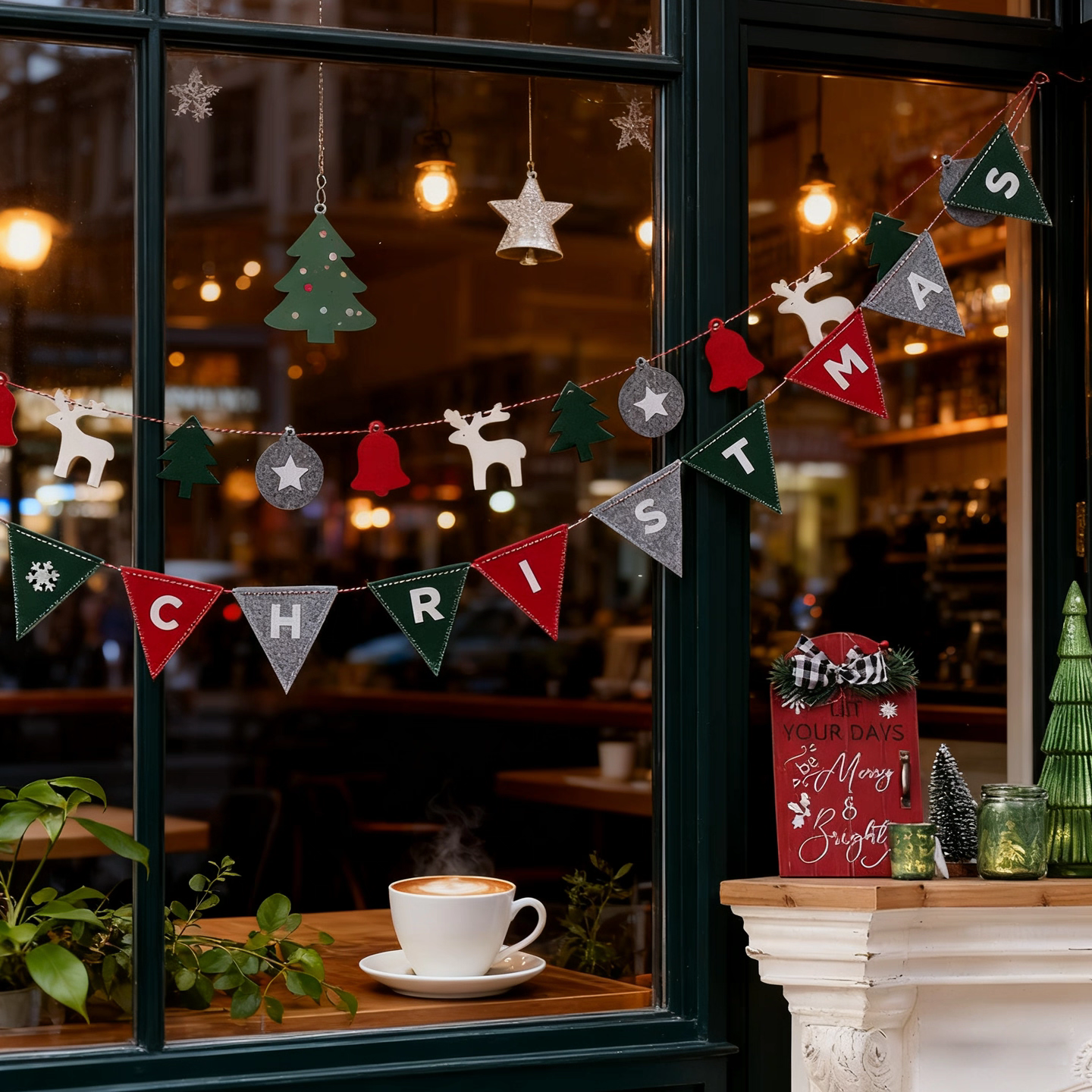 新款圣诞装饰毛条拉花挂件圣诞树拉旗横幅平安夜商场橱窗氛围布置