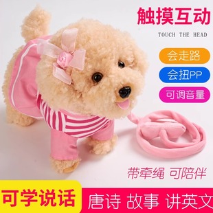 牽繩智能小狗 兒童玩具狗狗走路會唱歌仿真泰迪狗毛絨電動會說話