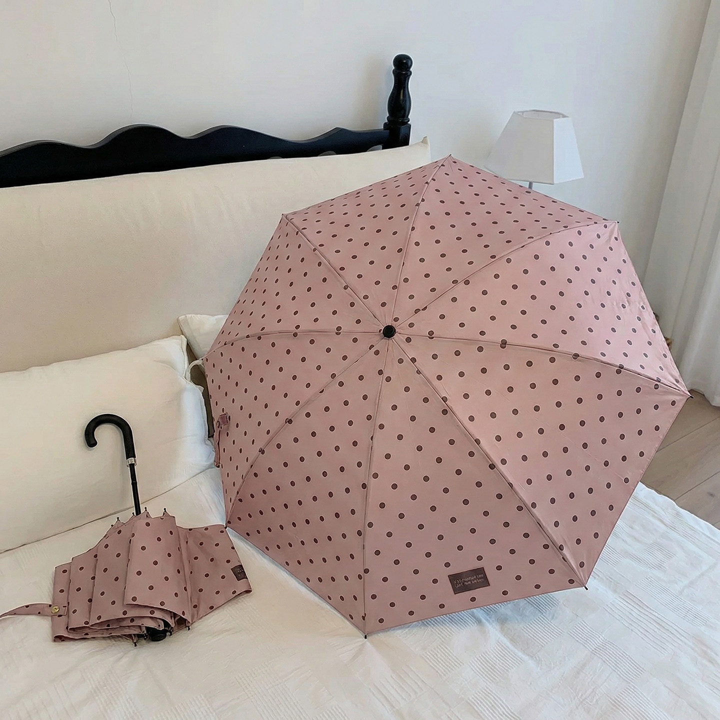 ins波点弯柄折叠伞晴雨两用女韩系高颜值便携黑胶防晒伞遮阳伞