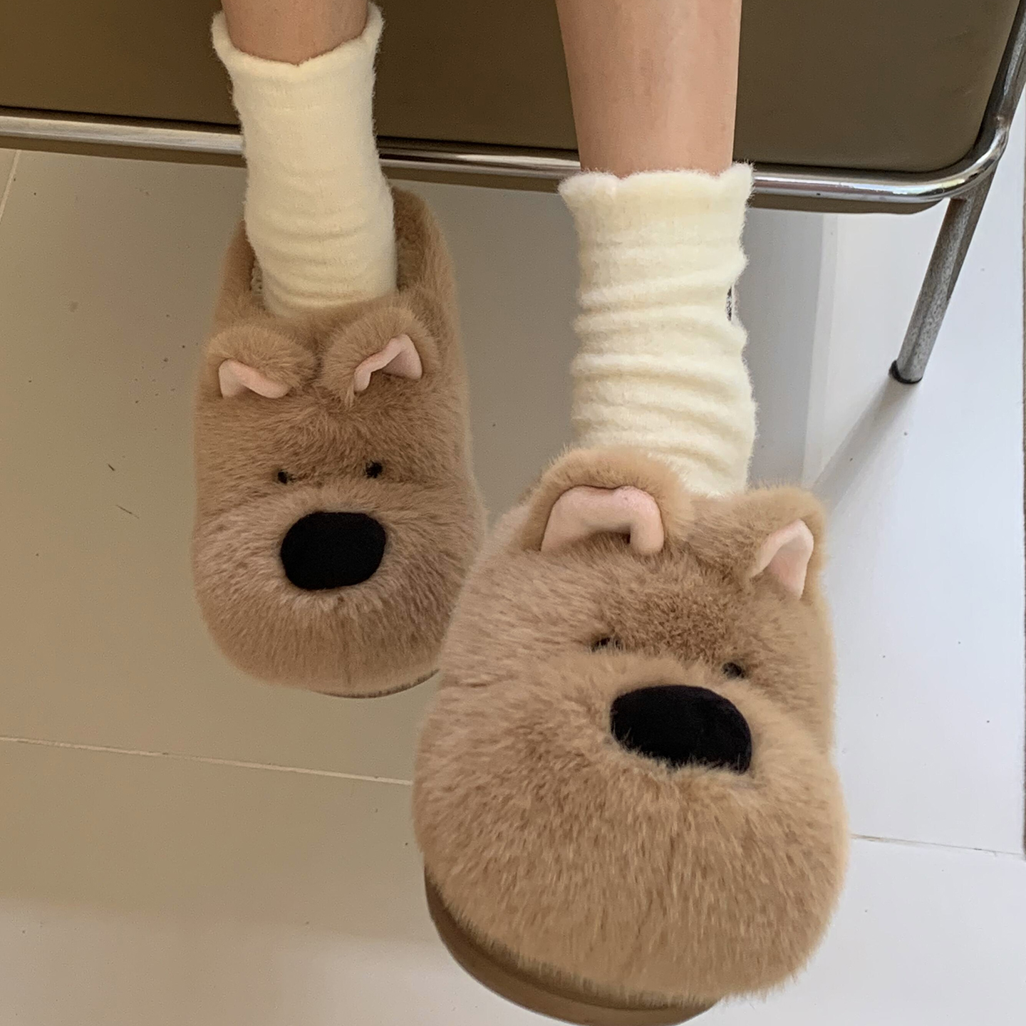 可爱卡通西高地小狗棉拖鞋女秋冬季室内居家防滑软底情侣毛拖鞋男