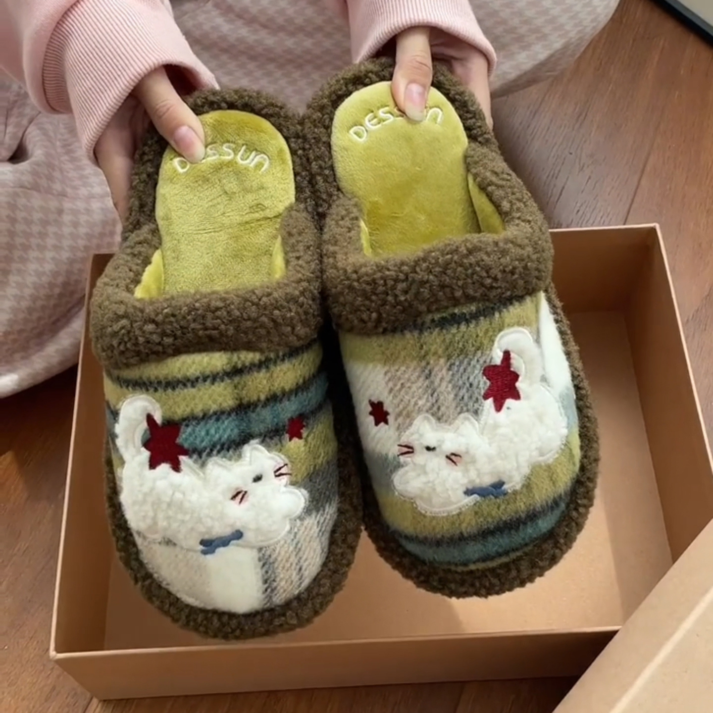 可爱猫咪棉拖鞋女秋冬季居家保暖防滑包头毛毛拖鞋舒适软底月子鞋