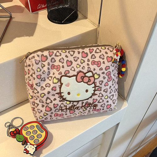 豹纹KT猫化妆包女便携外出精致化妆袋洗漱收纳袋大容量旅行洗漱包