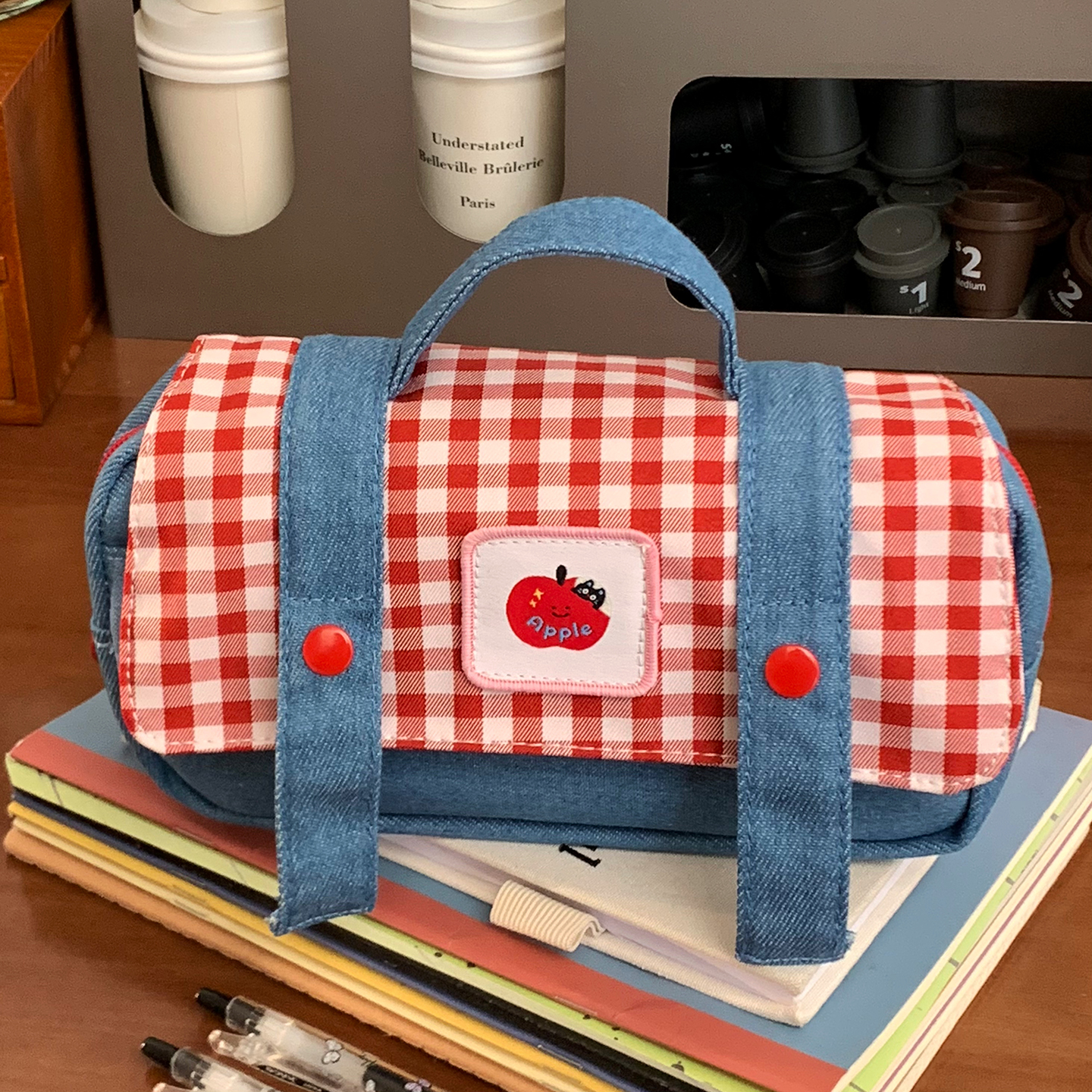 简约格子笔袋女生2025新款文具袋高颜值小众初中小学生铅笔袋女孩