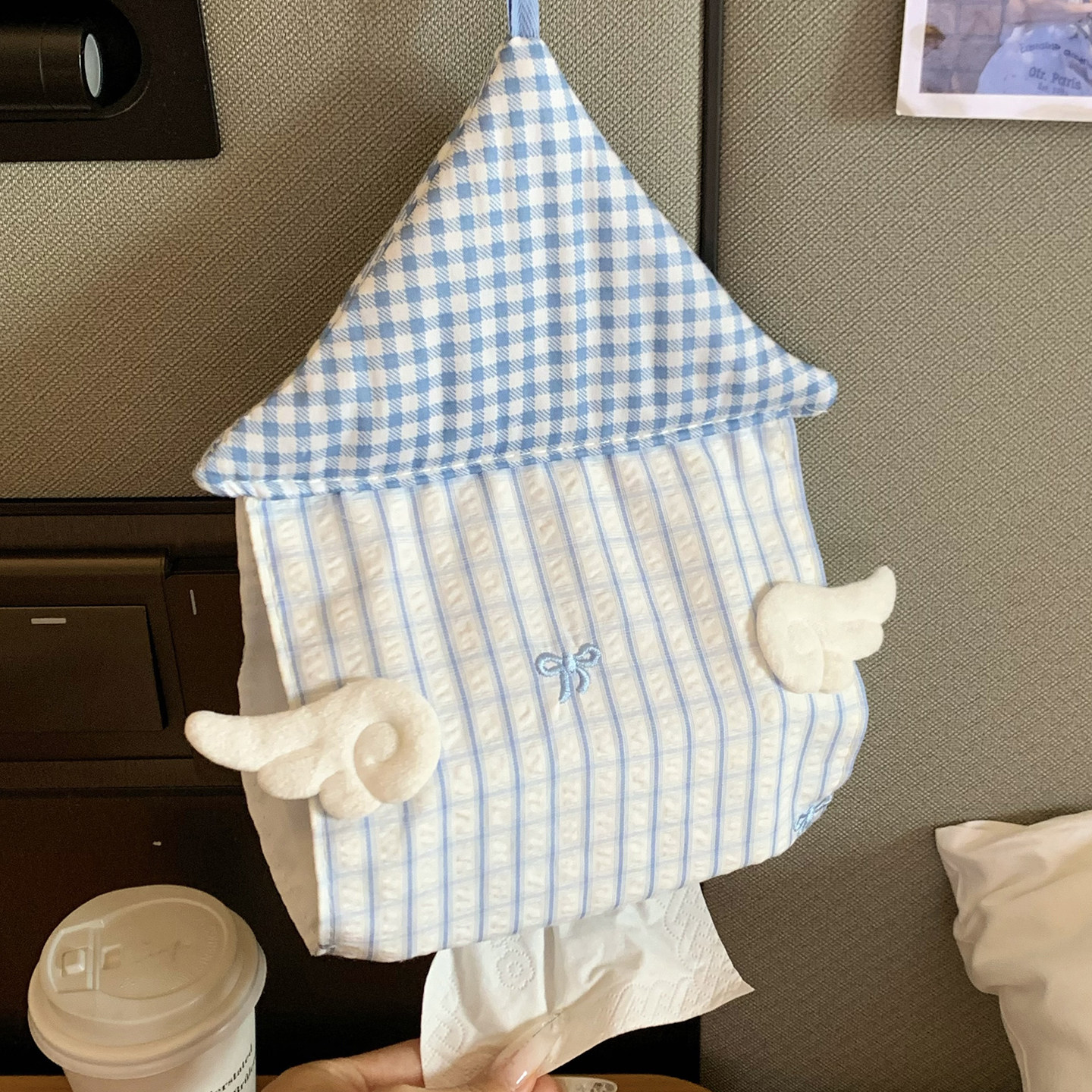 悬挂式纸巾袋床头壁挂抽纸挂袋车载纸抽盒收纳布艺抽纸盒洗脸巾套图片
