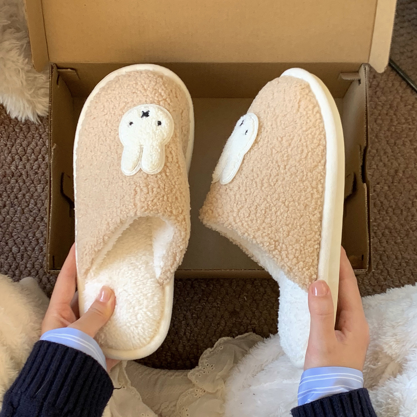 可爱毛绒拖鞋棉拖鞋女冬季居家毛拖鞋家居室内防滑保暖软底包头拖