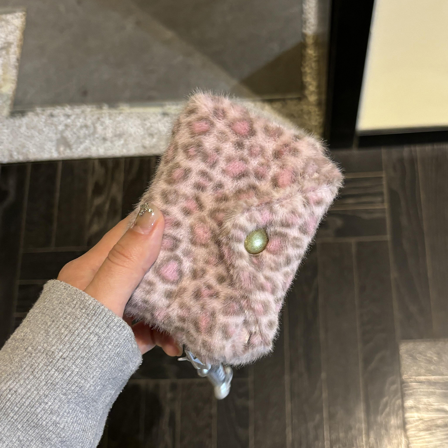 紫色豹纹卡包韩系秋冬毛绒零钱包迷你便携杂物小包包ccd收纳包女