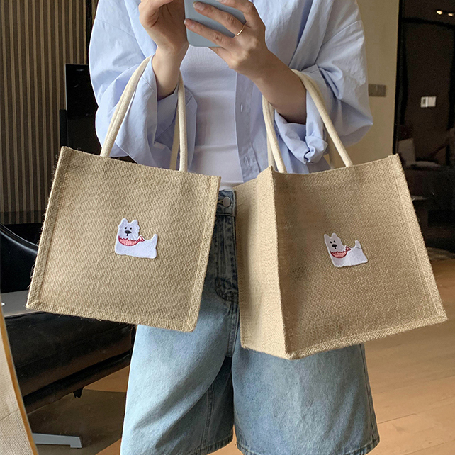 小众黄麻手提包女新款慵懒风包包