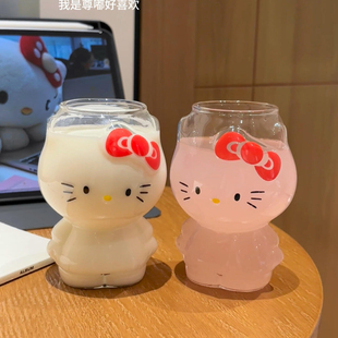 kitty牛奶杯玻璃杯家用水杯大容量耐高温卡通可爱果汁杯早餐杯女