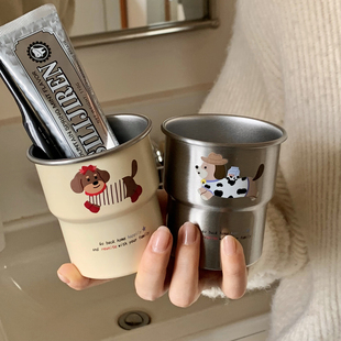 漱口杯不锈钢牙杯儿童刷牙杯子便携式牙缸牙具杯情侣款一对洗漱杯