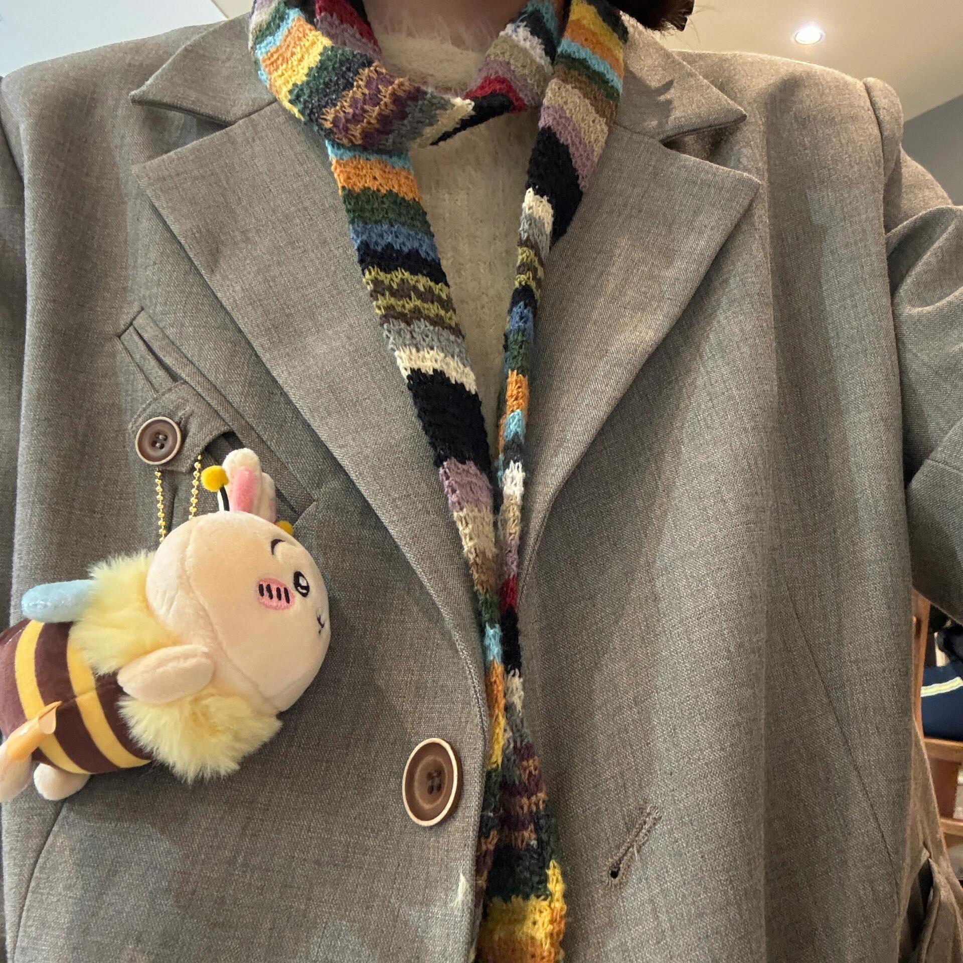 时髦精！日系复古针织围巾女秋冬搭配原宿风小众百搭细窄长条围脖