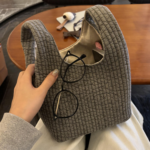 秋冬棉麻手提包可爱包包女日常百搭通勤上班杂物小拎包饭盒手提袋