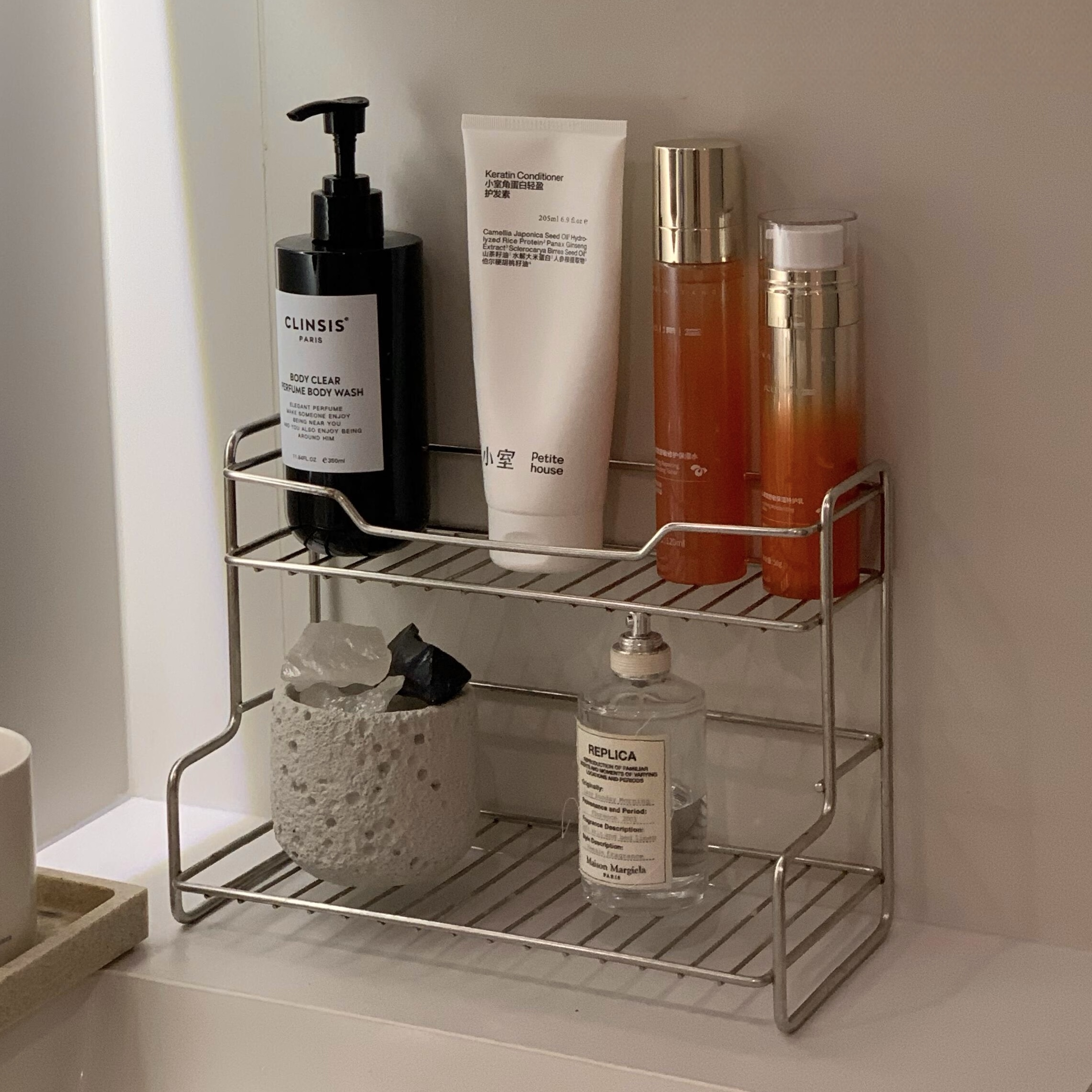 卫生间置物架洗漱台收纳架免打孔双层不锈钢浴室专用化妆品架子