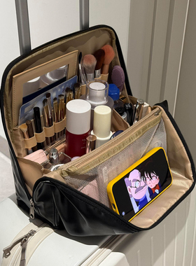 可挂行李箱化妆包大容量便携可立式分区化妆品黑色收纳包手提旅行