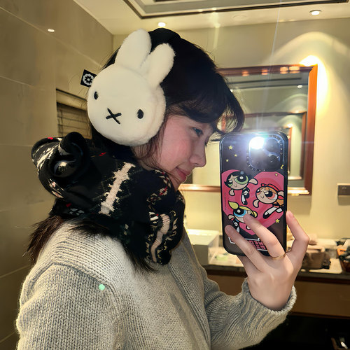 可爱毛绒耳罩冬季护耳罩防冻耳套白色卡通保暖耳包女冬天防寒耳暖