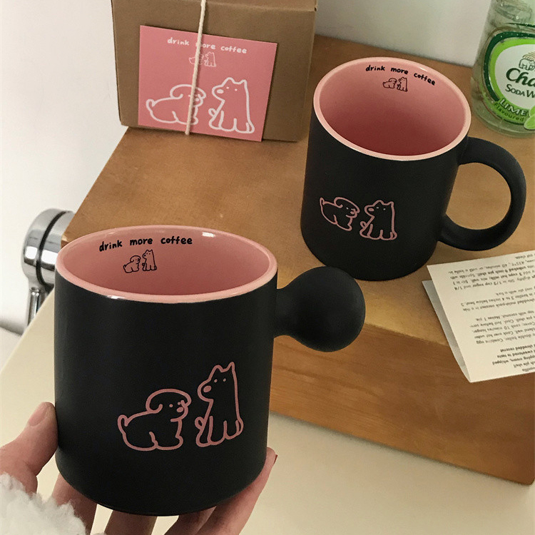 超可爱杯子黑粉小狗陶瓷杯高颜值情侣杯子高级感一对马克杯咖啡杯