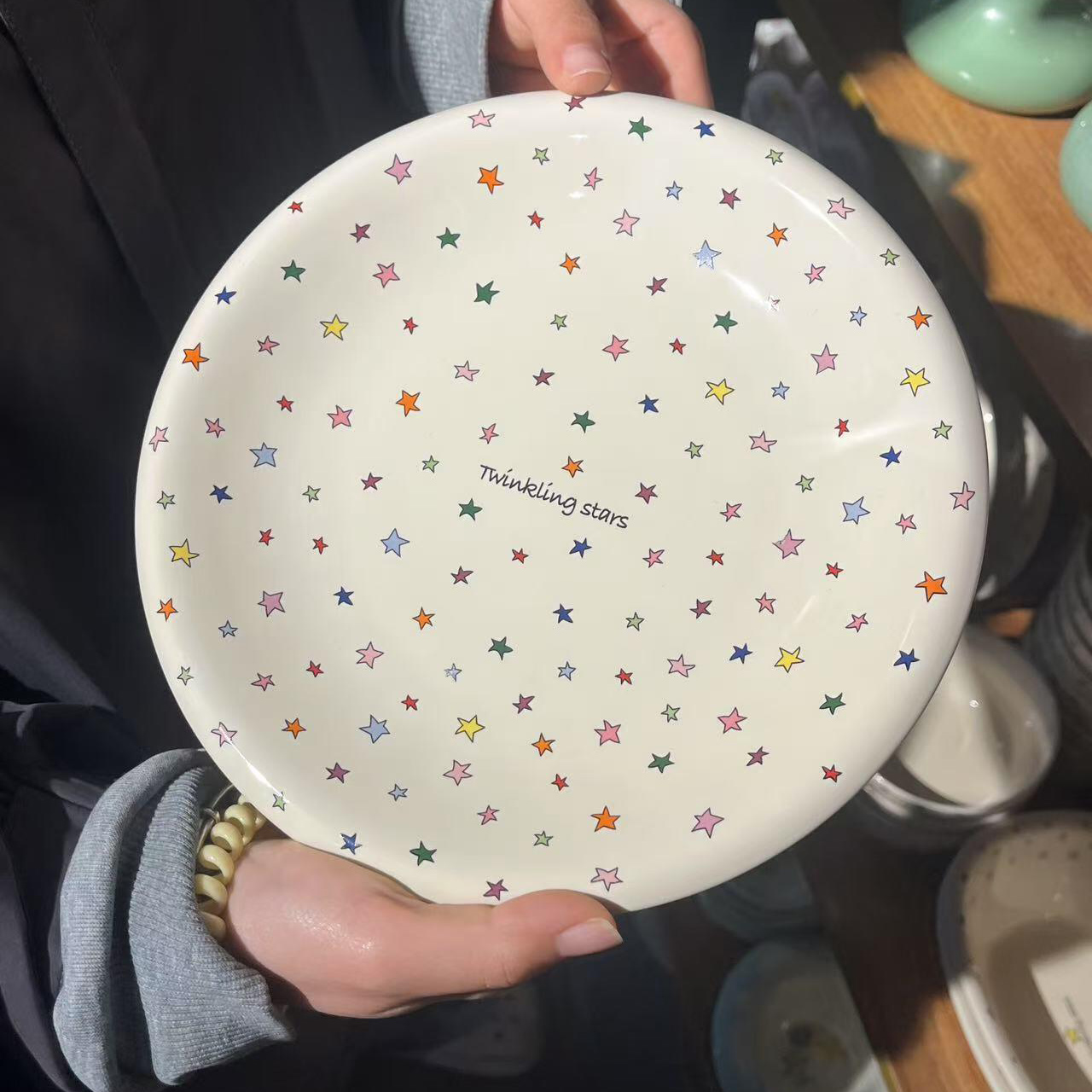 陶瓷盘子高级感ins风奶油色星星西餐盘家用早餐盘漂亮水果甜品盘