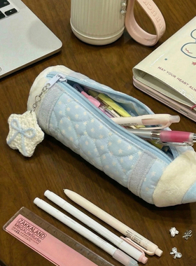 小众蓝色星星铅笔文具袋高颜值ins女生笔袋简约大容量学生文具盒