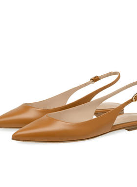 新款 棕PU尖头Slingbacks平底鞋时尚休闲单鞋大码外贸款货源