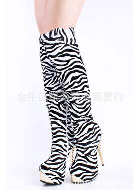 跨境欧美圆头防水台高跟女长靴外贸女鞋时装靴Fashion PU细跟纯色