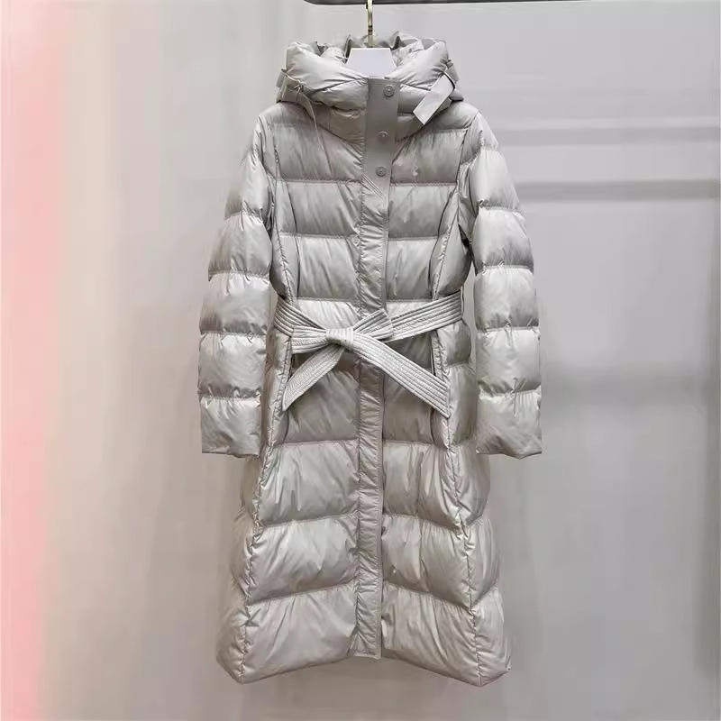 新款 秋冬长款过膝连帽羽绒服女加厚修身腰带款气质韩版外套潮50%