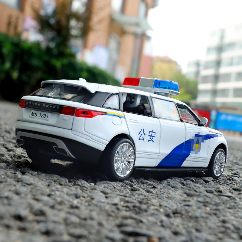 新款 铭晟1/32加长路虎极光警车合金汽车模型声光玩具越野车盒装