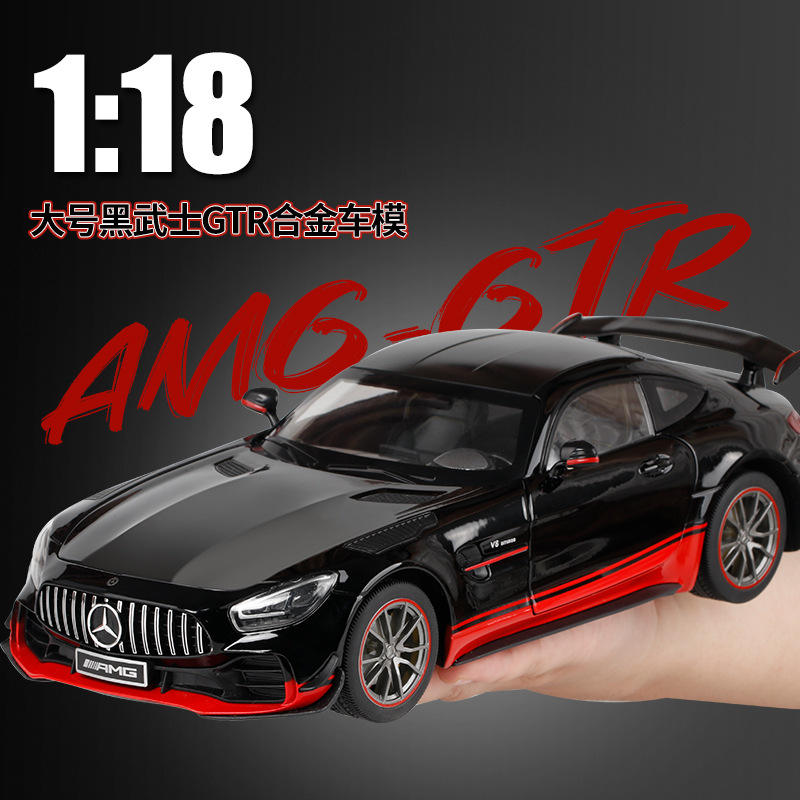 新款 1/18本治黑武士GTR合金汽车模型赛车声光玩具跑车转向避震
