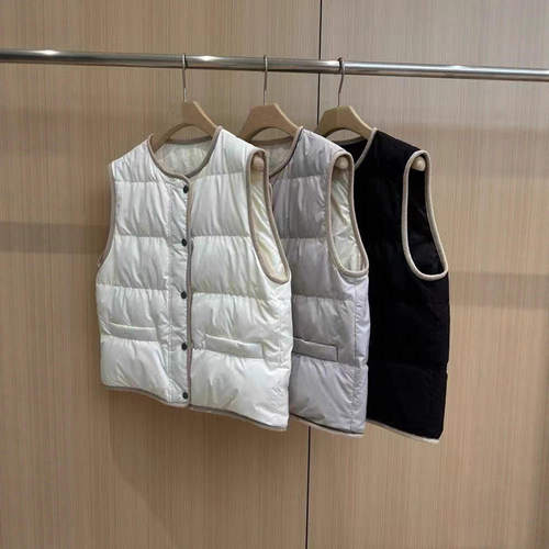 新款跨境秋冬90白鸭绒羽绒服马甲女短款BC款圆领韩系休闲百搭外套