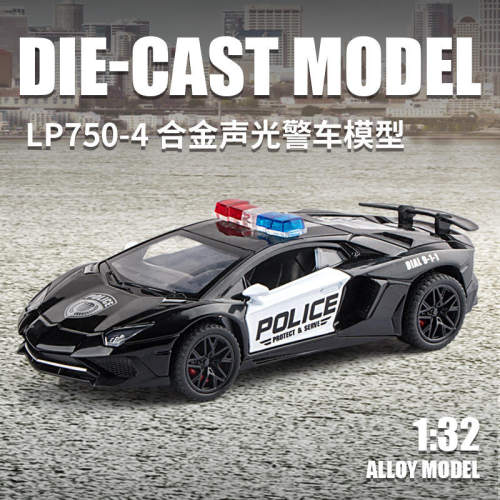 新款 建元1:32LP750美式警车开门声光合金仿真汽车模型玩具车