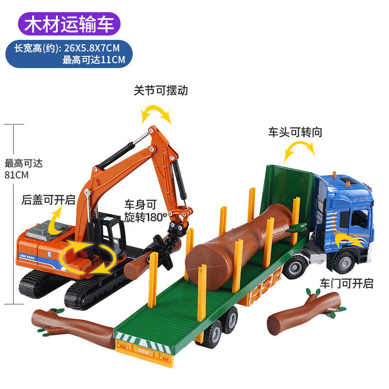 精邦1:50合金木材运输车伐木车运输卡车模型滑行工程车玩具