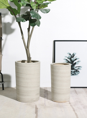 高筒陶瓷仿真绿植花盆特大号中阳台高脚高深超大粗陶透气北欧简约