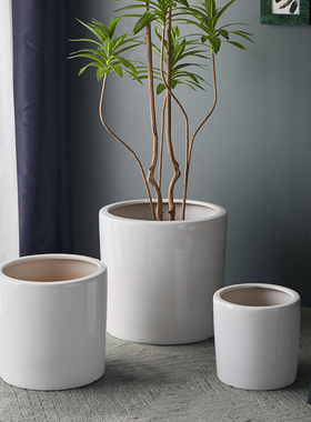 高档白色特大号陶瓷花盆大口径30cm以上简约家用客厅阳台琴叶榕盆