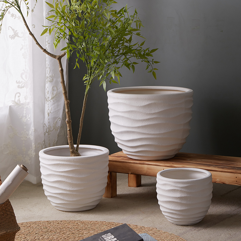 极简约白色特大号陶瓷花盆大口径种家用客厅黑金刚百合竹专用花盆