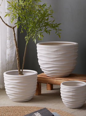 极简约白色特大号陶瓷花盆大口径种家用客厅黑金刚百合竹专用花盆