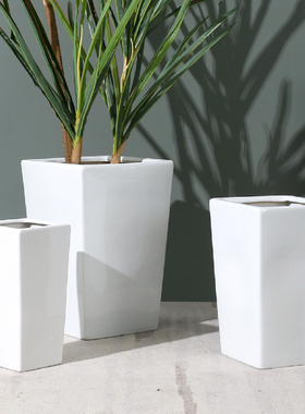 家用瓷器花瓶仿真绿植花盆陶瓷日式四方高款简约客厅金钱树特大号