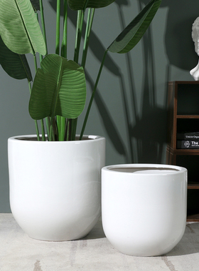 白色2021新款陶瓷花盆家用客厅特大号大口径种树简约个性摆件阳台