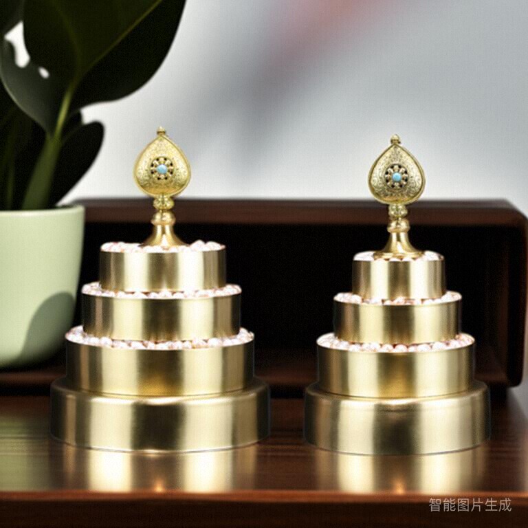 光身曼扎盘纯黄铜小曼扎佛堂摆件