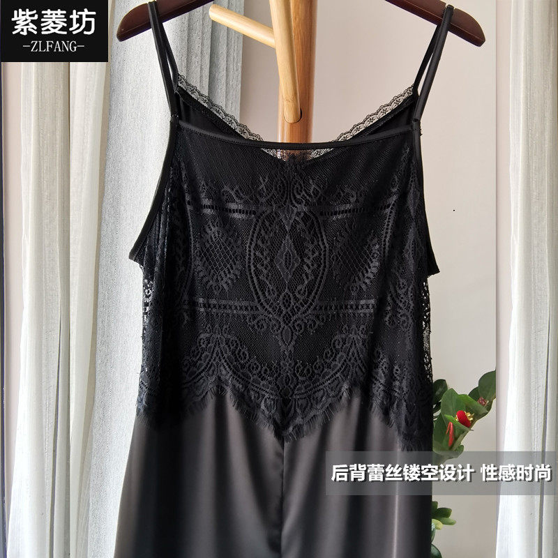 真丝吊带裙女夏外穿中长款性感蕾丝镂空美背连衣裙内搭打底衬裙潮