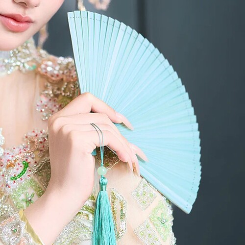 吉扇全竹折扇新中式迷你折叠随身复古扇子原竹天青古典夏扇旗袍扇