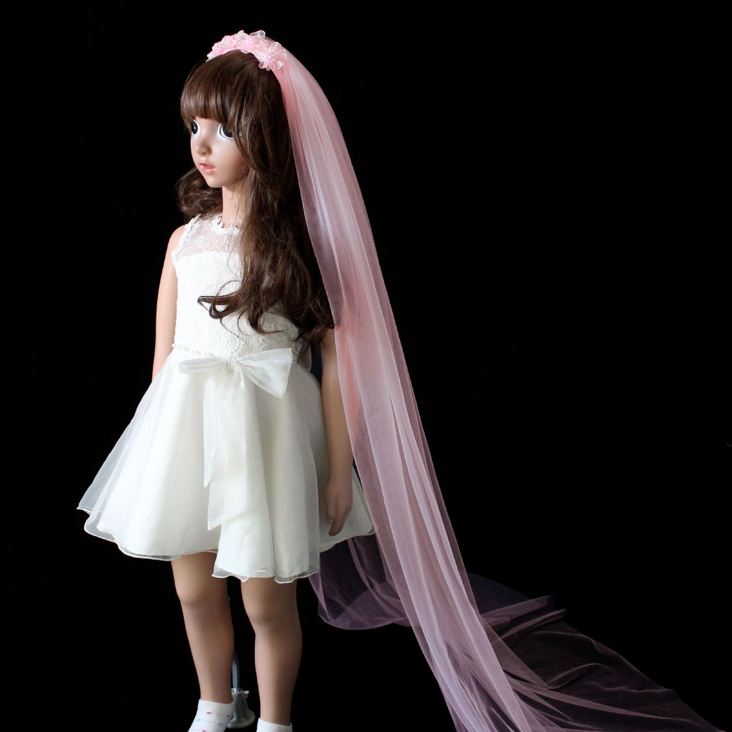 气球拖地长头纱发箍女童