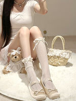 A collection of Japanese spring and summer pure and thin lolita girls' bow stockings and cream-colored lace stockings for women's mid-calf socks thumbnail 2