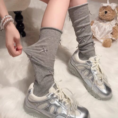 miu系小腿蝴蝶结女堆堆袜