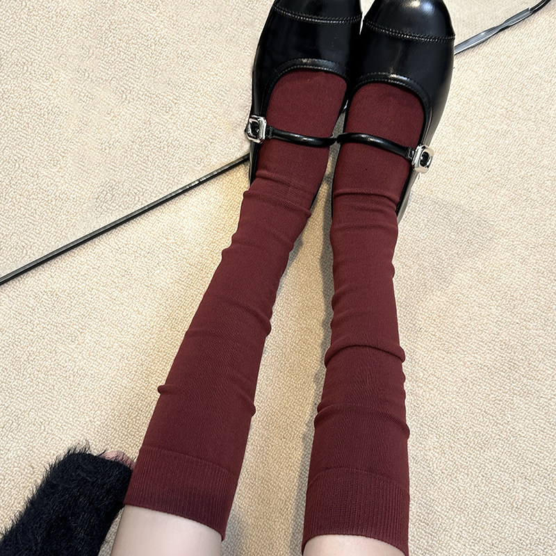 2025年秋冬安可拉红基础款纯色酒红暗红色小腿袜子女及膝堆堆袜棉,女士内衣/男士内衣/家居服,长筒袜,淘宝优惠券,粉丝福利购,淘宝优惠卷