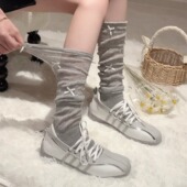 芭蕾风灰色小腿袜子女洛丽塔miu系蝴蝶结堆堆袜 微透法式 夏季 薄款