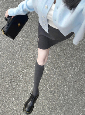 纯色基础款高级感深灰色小腿袜子女秋冬日系高筒配靴子堆堆袜