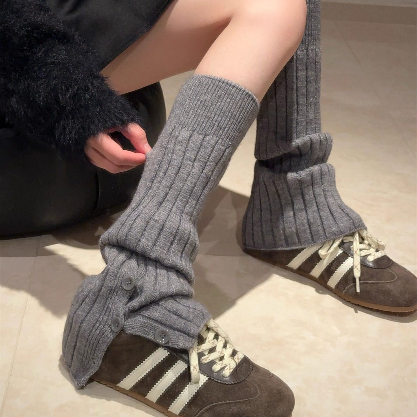 灰色堆堆袜套女款秋冬针织保暖