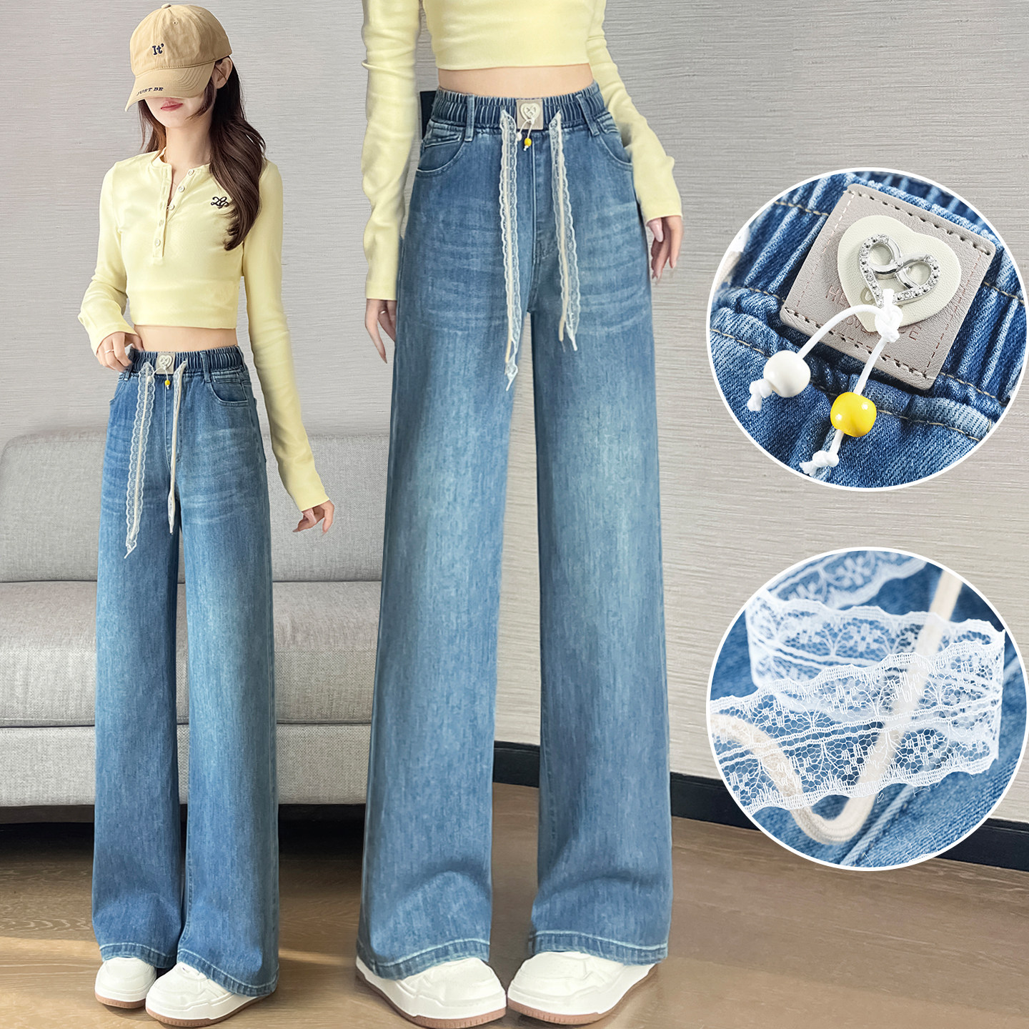 初中学生牛仔裤女孩春秋2026新款胖大童裤子青少年大码春装阔腿裤