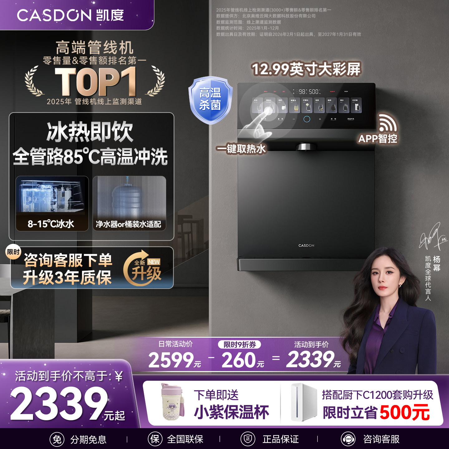 【高温杀菌】凯度冰泉管线机壁挂式直饮机即热饮水机家用新款KG1