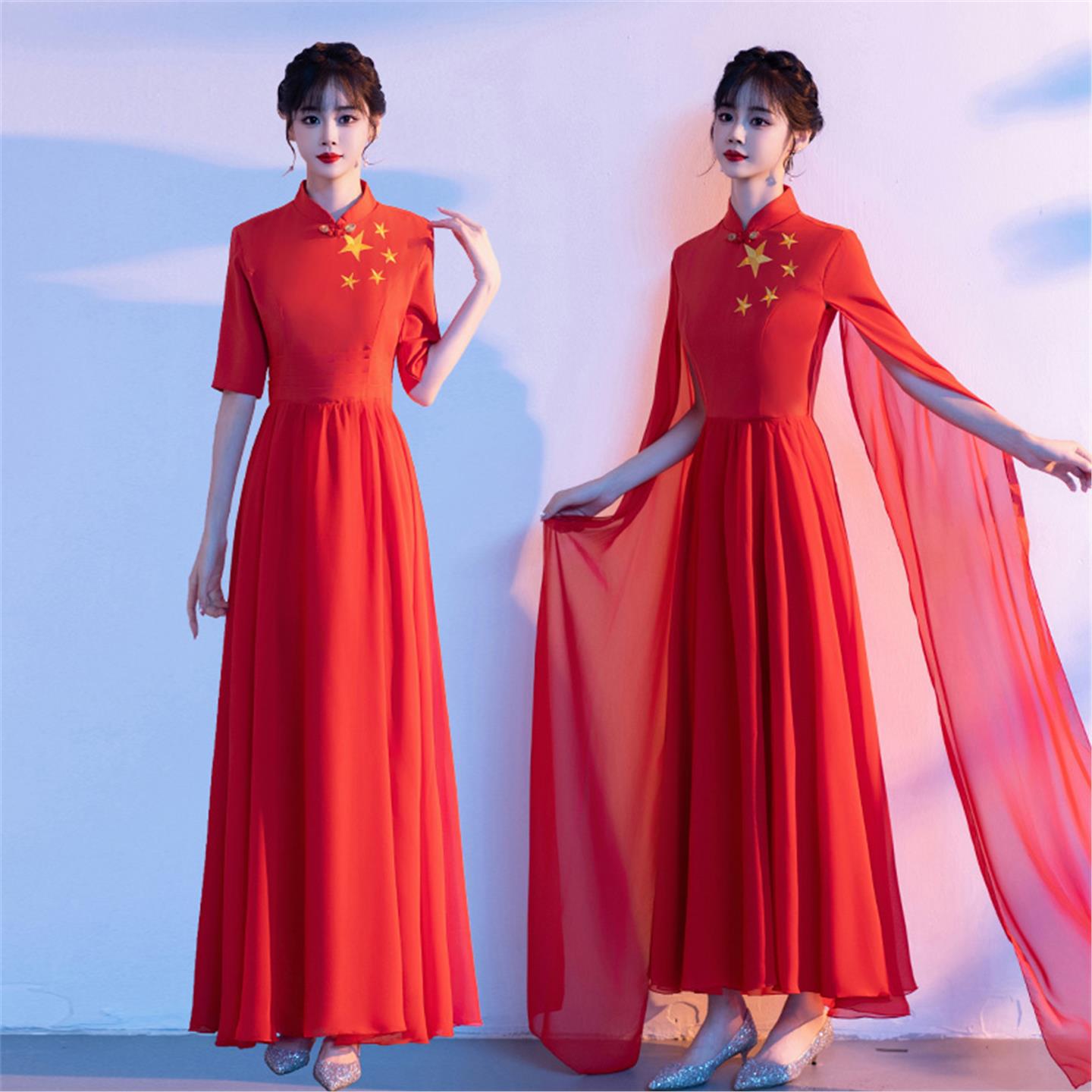 大合唱团演出服女长裙成人